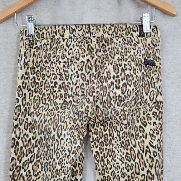 7FAM 7 For All Mankind Leopard Cheetah Skinny Jeans Gold Zippered Ankles - Picture 5 of 16
